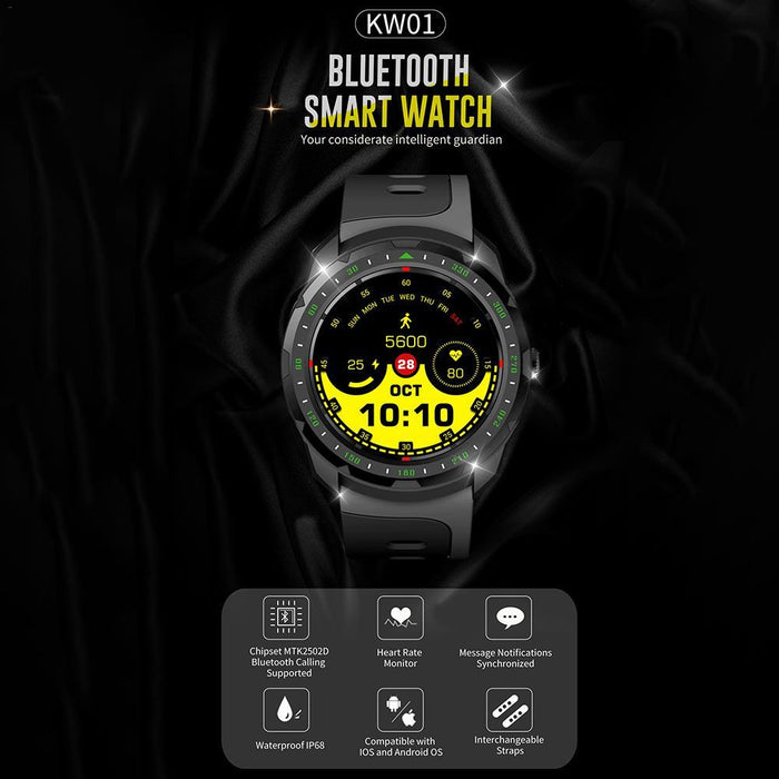 Smart watch KW01. Bluetooth call,  Waterproof IP68, Heart rate, Message Reminder