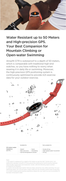 Smart watch Amazfit GTR 47mm, 5ATM, 24 days of battery life, Aluminum housing