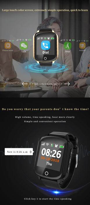 Smart watch elderly D200 screen with 1.54 '', SIM card, GPS tracking, SOS calls, pulse, blood pressure, alarm falling