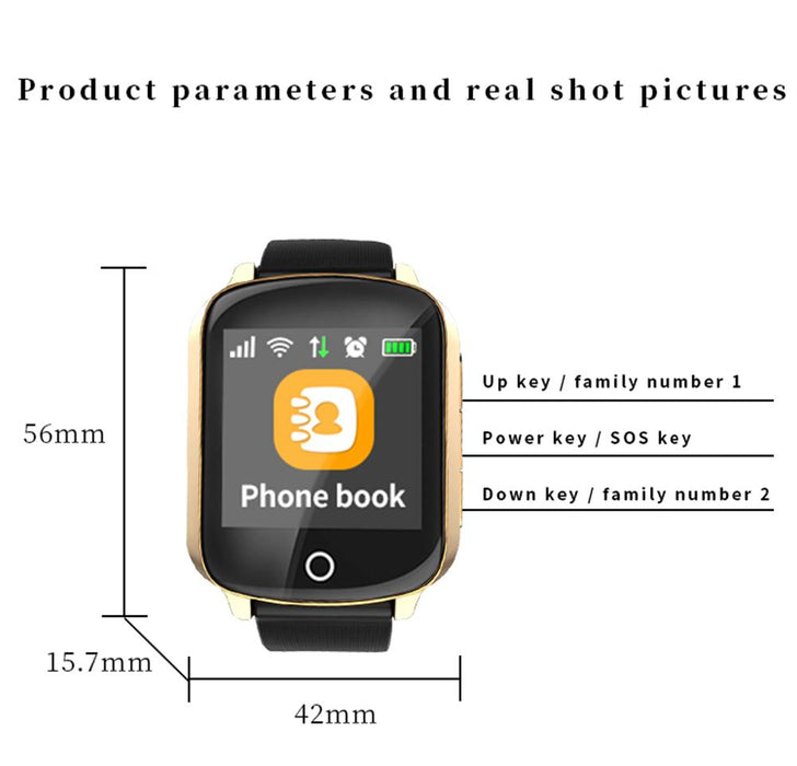 Smart watch elderly D200 screen with 1.54 '', SIM card, GPS tracking, SOS calls, pulse, blood pressure, alarm falling