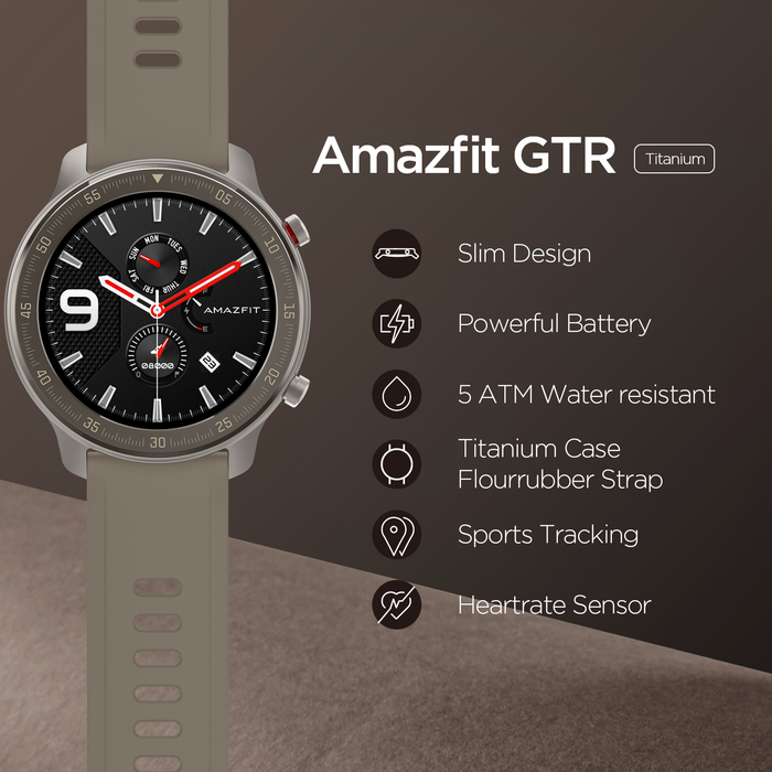 Smart watch Amazfit GTR 47mm Titanium edition, 5ATM, 24 days of battery life, Titanium housing