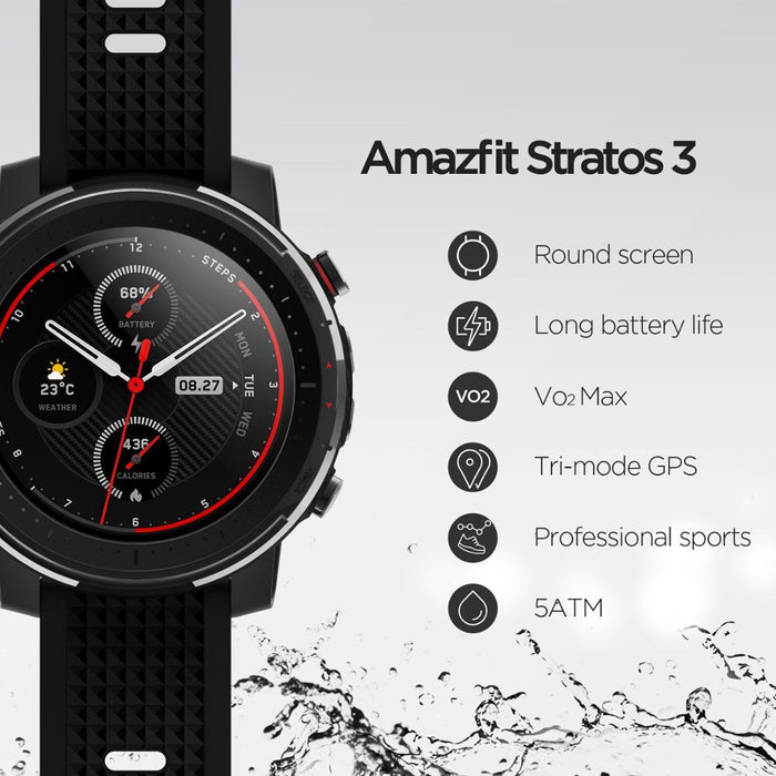 Smart watch Amazfit Stratos 3, GPS + GLONASS, 5ATM, Bluetooth 5.0