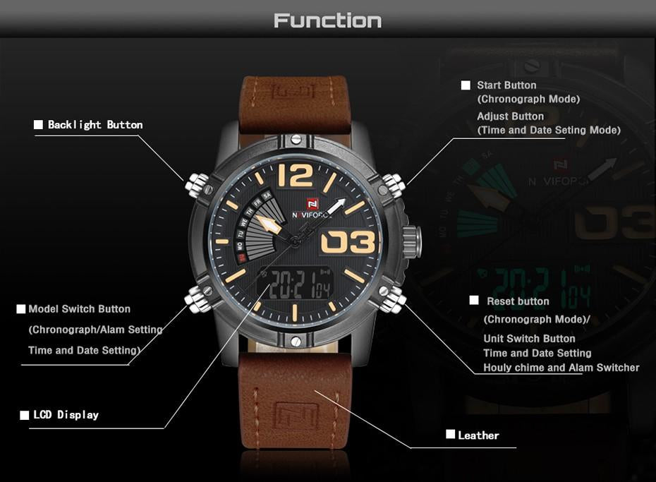 Waterproof male quartz watch NAVIFORCE 9095