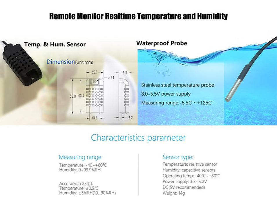 Smart Wi-Fi switch Sonoff TH16, 16A 2200W, with a sensor for temperature and humidity