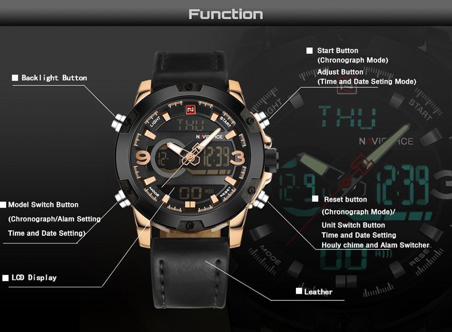 Waterproof male quartz watch with dual display NAVIFORCE 9097