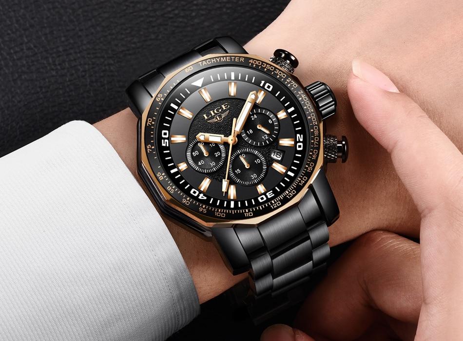 Waterproof male quartz watch LIGE 9871