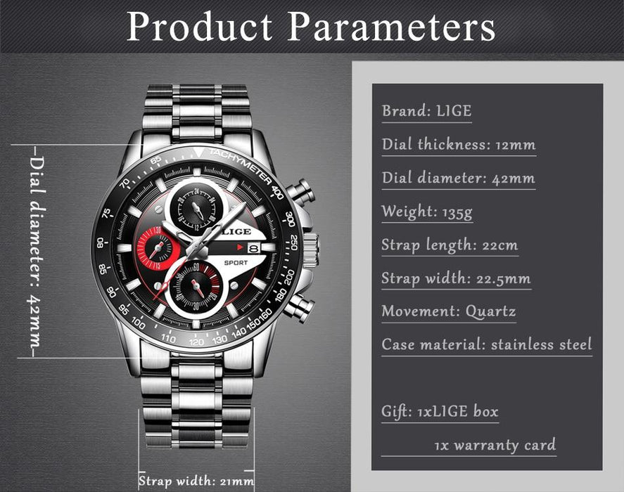 Waterproof male quartz watch LIGE 9835