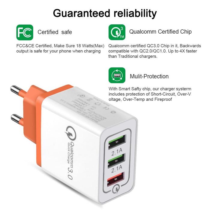 Smart adapter Qualcomm 3.0 Quick Charge with three ports 3A, 2.1A