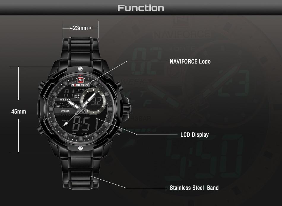 Waterproof male quartz watch with dual display NAVIFORCE 9120