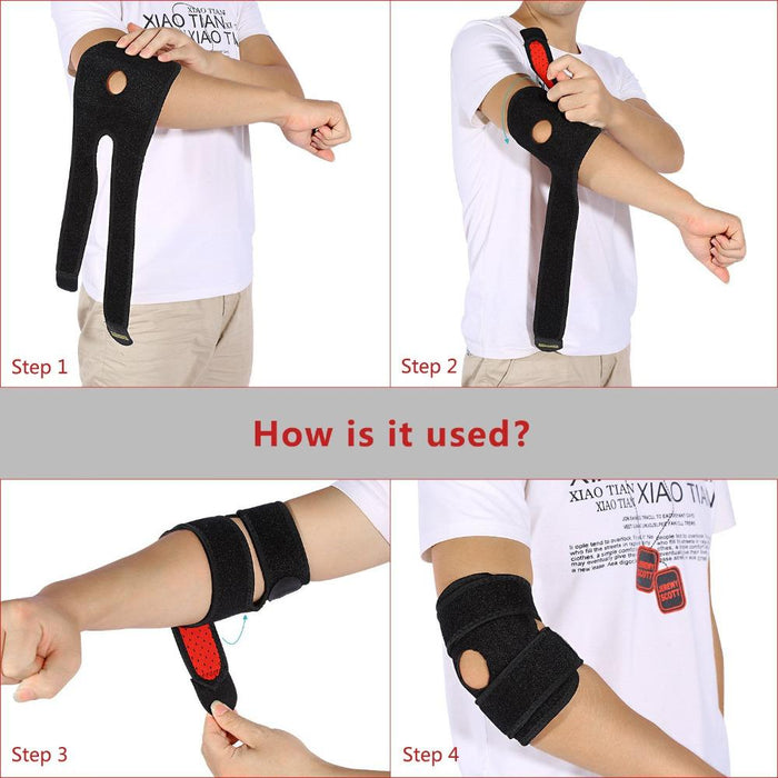 Adjustable neoprene elbow pad, analgesic