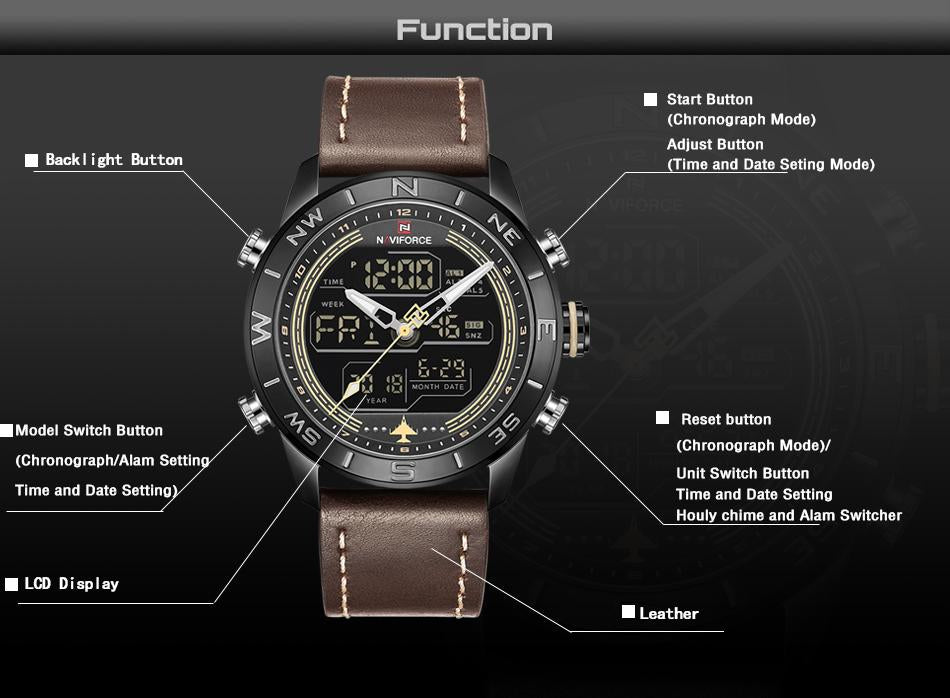 Waterproof male quartz watch with dual display NAVIFORCE 9144