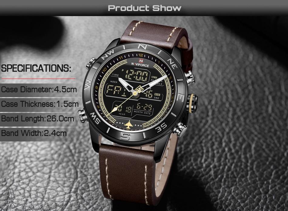 Waterproof male quartz watch with dual display NAVIFORCE 9144