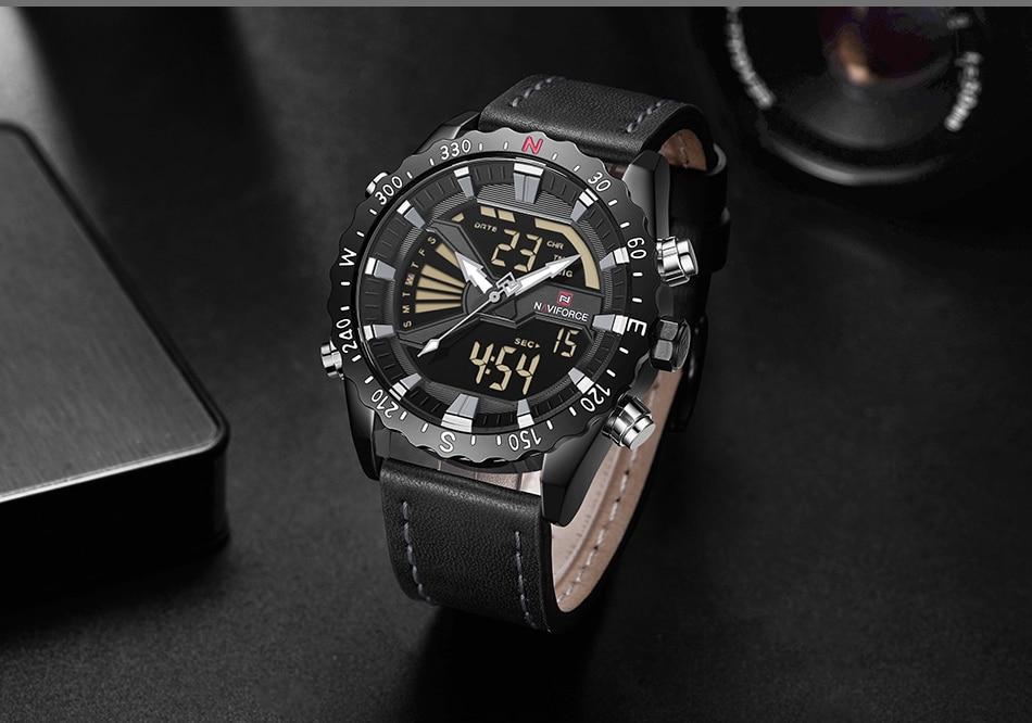 Waterproof male quartz watch with dual display NAVIFORCE 9136